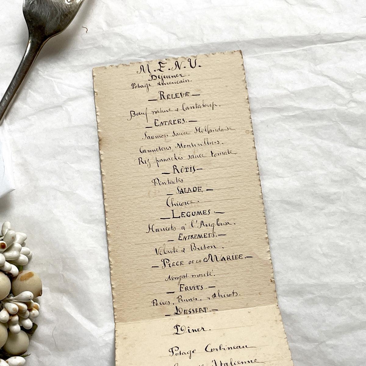 1900s - Handwritten French Menu Card - Wedding Anniversary - Vintage Culinary History - Elegant Dinner - Fine Dining Experience