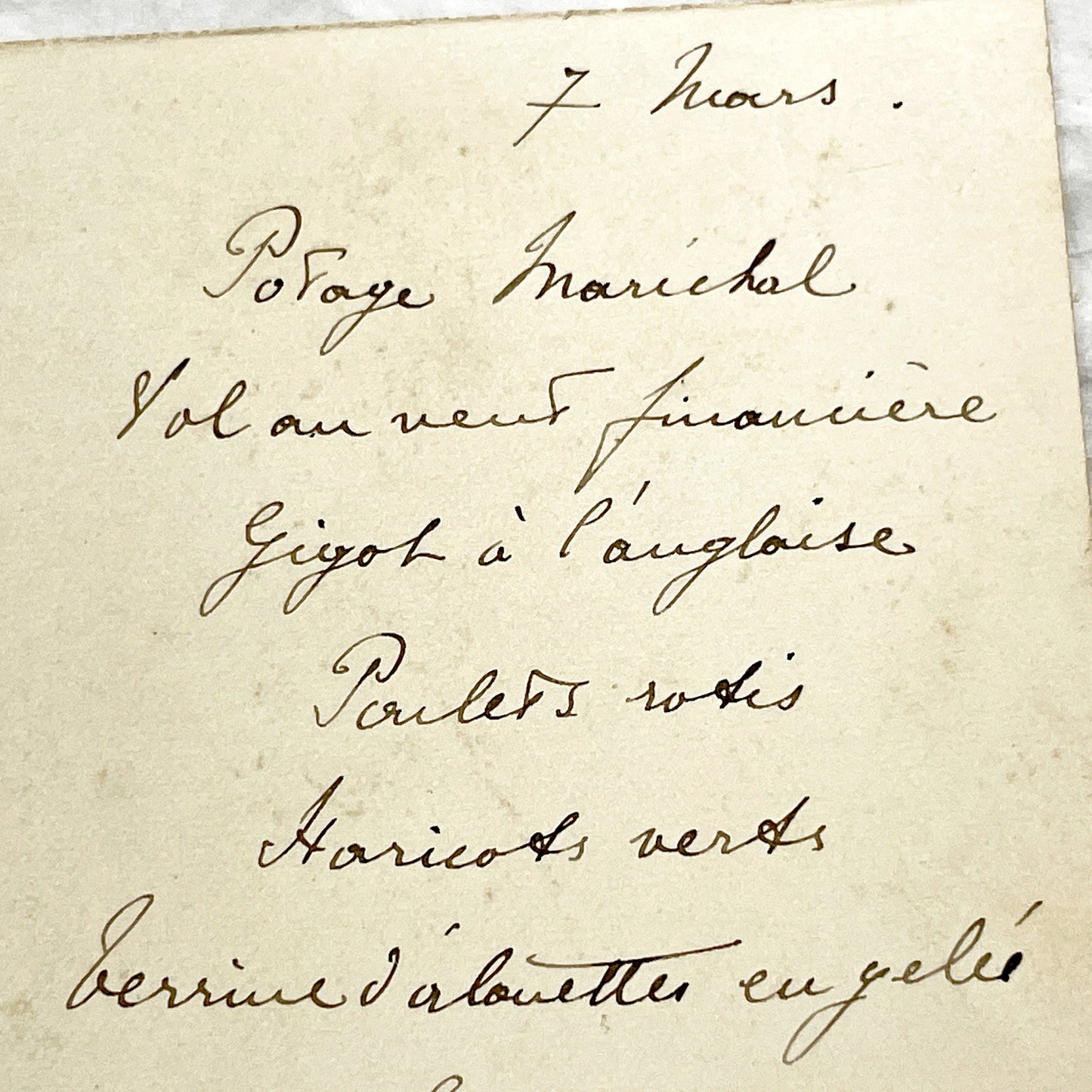 1900s - Antique French Handwritten Dinner Menu Card - Elegant Parisian Cuisine - Historical Ephemera - Vintage Fine Dining Invitation