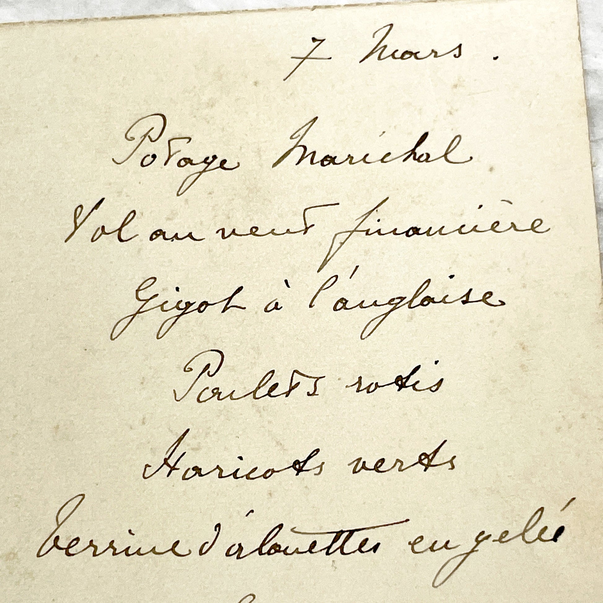 1900s - Antique French Handwritten Dinner Menu Card - Elegant Parisian Cuisine - Historical Ephemera - Vintage Fine Dining Invitation