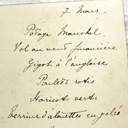 1900s - Antique French Handwritten Dinner Menu Card - Elegant Parisian Cuisine - Historical Ephemera - Vintage Fine Dining Invitation