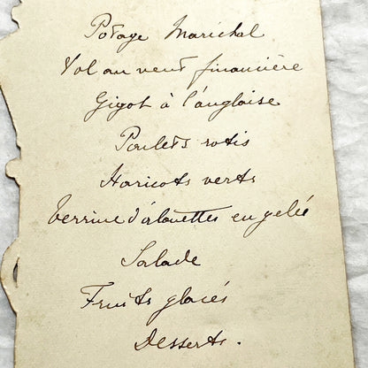 1900s - Antique French Handwritten Dinner Menu Card - Elegant Parisian Cuisine - Historical Ephemera - Vintage Fine Dining Invitation