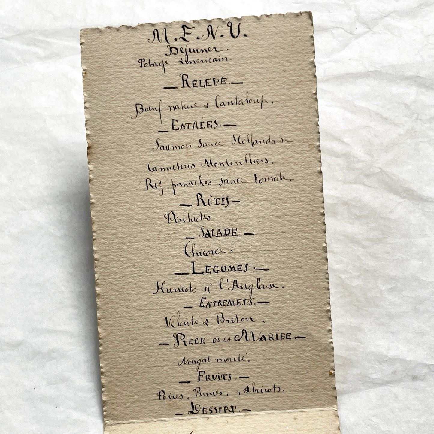 1900s - Handwritten French Menu Card - Wedding Anniversary - Vintage Culinary History - Elegant Dinner - Fine Dining Experience