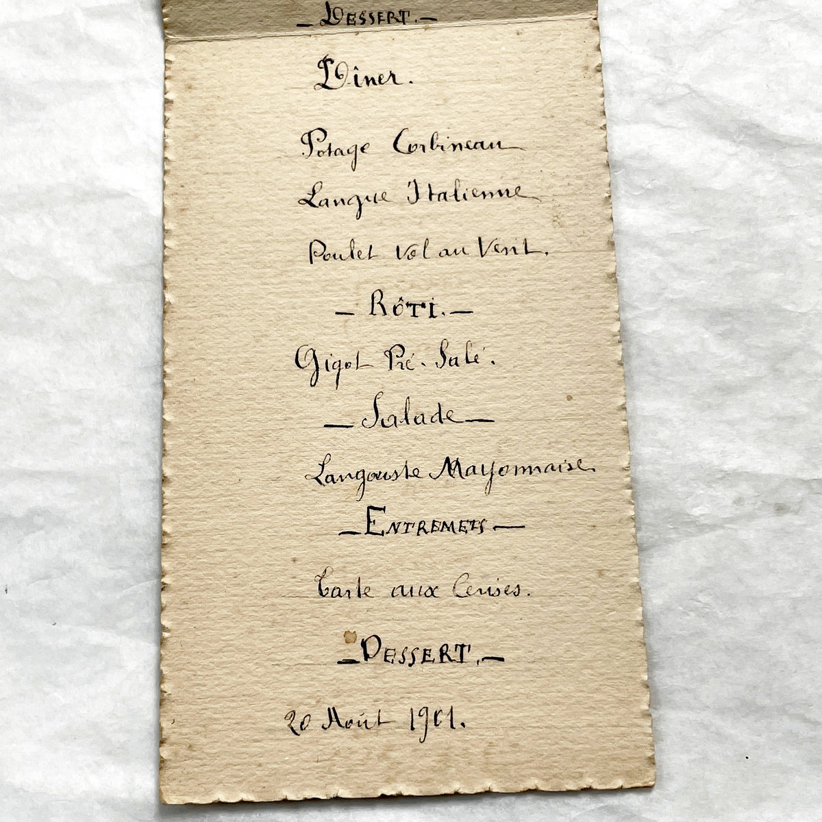 1900s - Handwritten French Menu Card - Wedding Anniversary - Vintage Culinary History - Elegant Dinner - Fine Dining Experience