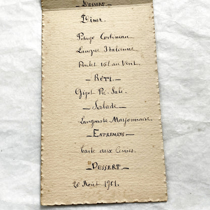 1900s - Handwritten French Menu Card - Wedding Anniversary - Vintage Culinary History - Elegant Dinner - Fine Dining Experience