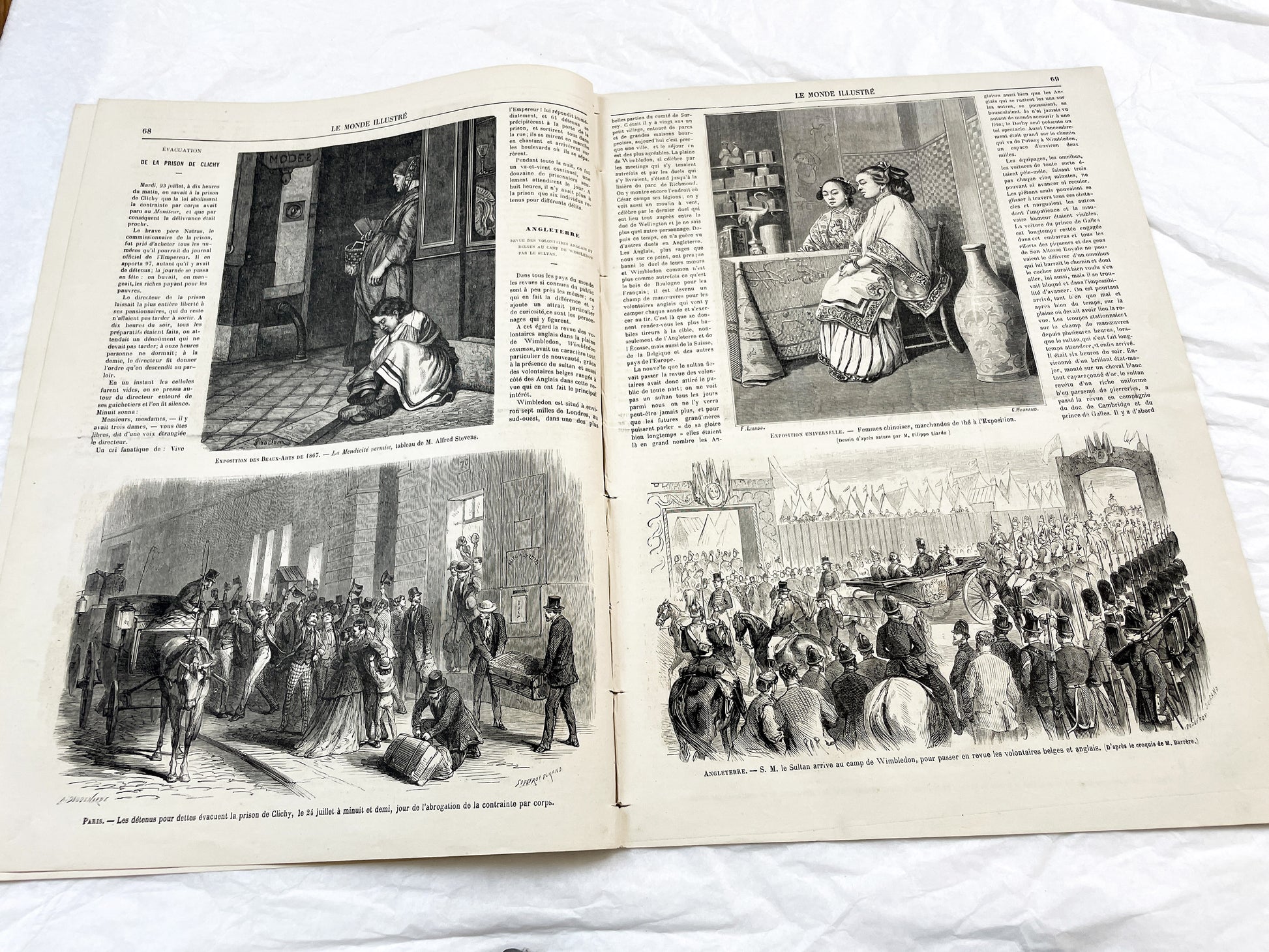 1860s - Stunning newspaper "Le monde illustré" with beautiful engravings - French newspaper from 1867 - 16 pages