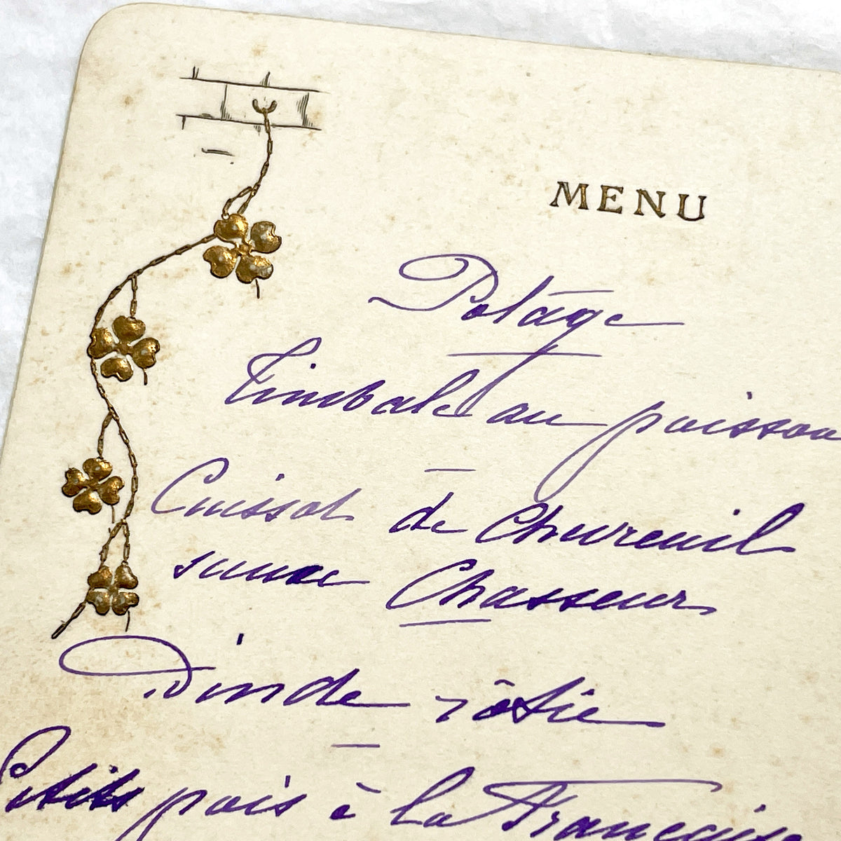 1910s - Antique French Menu Card from 1910 - Hand-Written Dinner Selection - Elegant Culinary History - Vintage Dining Memorabilia