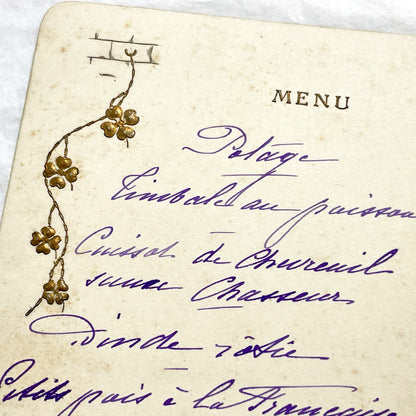 1910s - Antique French Menu Card from 1910 - Hand-Written Dinner Selection - Elegant Culinary History - Vintage Dining Memorabilia