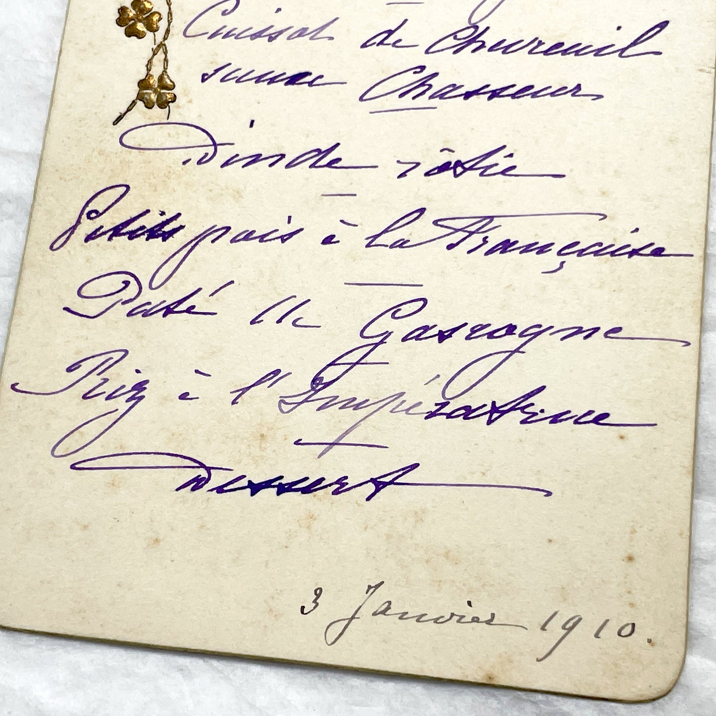 1910s - Antique French Menu Card from 1910 - Hand-Written Dinner Selection - Elegant Culinary History - Vintage Dining Memorabilia