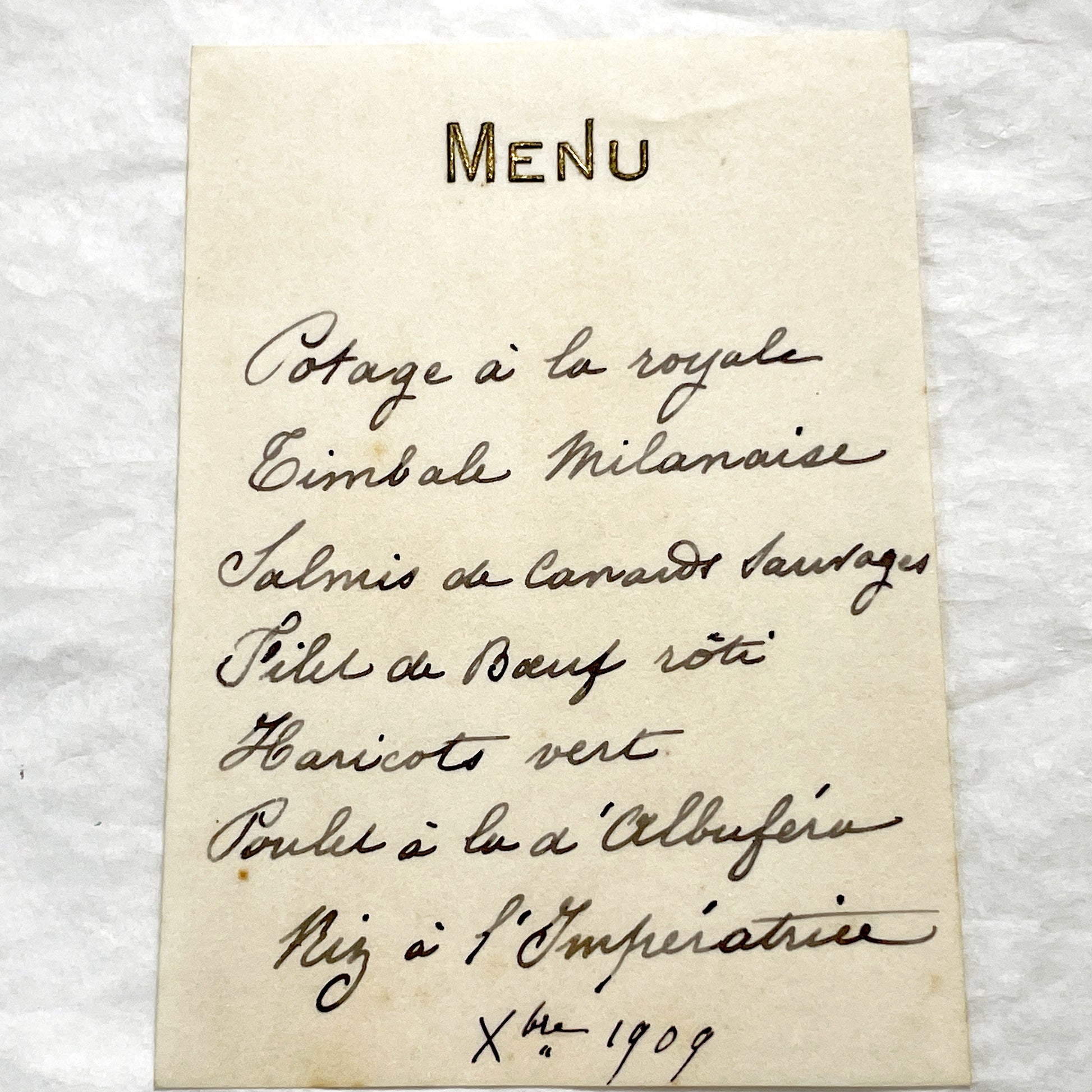 1900s - Vintage French Handwritten Menu Card - Elegant Dining Experience Featuring Classic French Cuisine - Historical Culinary Document