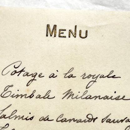 1900s - Vintage French Handwritten Menu Card - Elegant Dining Experience Featuring Classic French Cuisine - Historical Culinary Document