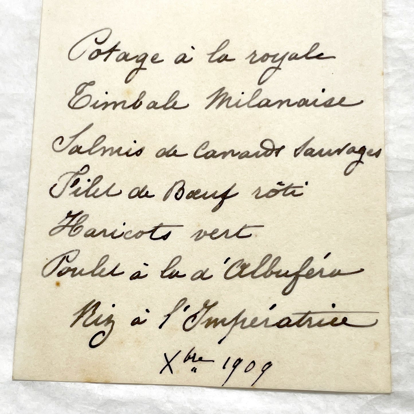 1900s - Vintage French Handwritten Menu Card - Elegant Dining Experience Featuring Classic French Cuisine - Historical Culinary Document