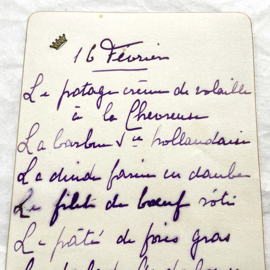 1900s - Handwritten French Menu Card for a Formal Dinner - Classic European Cuisine - Gourmet Food History - Vintage Culinary Memorabilia