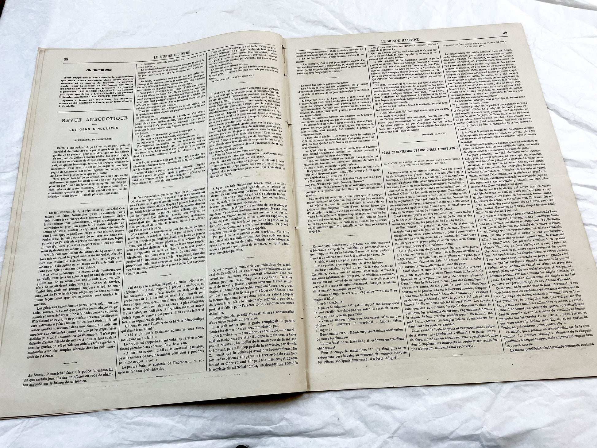 1860s - Stunning newspaper "Le monde illustré" with beautiful engravings - French newspaper from 1867 - 16 pages