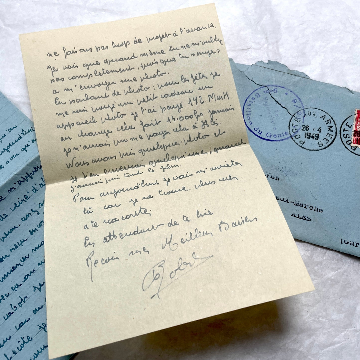 Set of 5 French letters from the 1940s, featuring handwritten script, vintage stamps, and Tunisian postmarks.