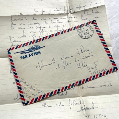 Set of 5 French letters from the 1940s, featuring handwritten script, vintage stamps, and Tunisian postmarks.