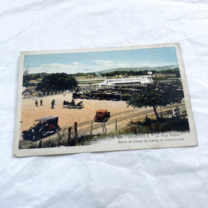 1920s - Deauville Clairefontaine Racecourse Entrance - Vintage French Postcard - Normandy Horse Racing Scene - Historic Cars Architecture