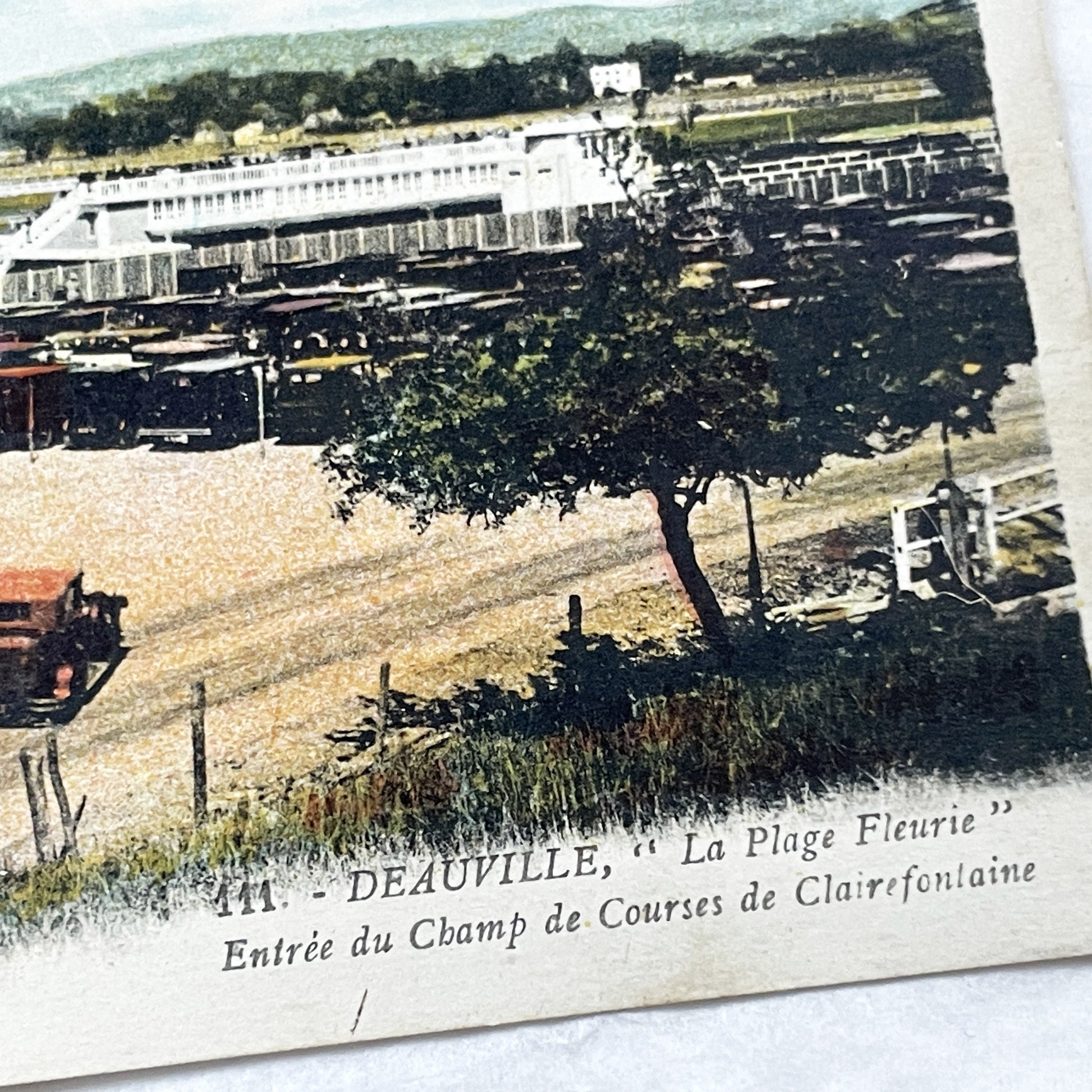 1920s - Deauville Clairefontaine Racecourse Entrance - Vintage French Postcard - Normandy Horse Racing Scene - Historic Cars Architecture