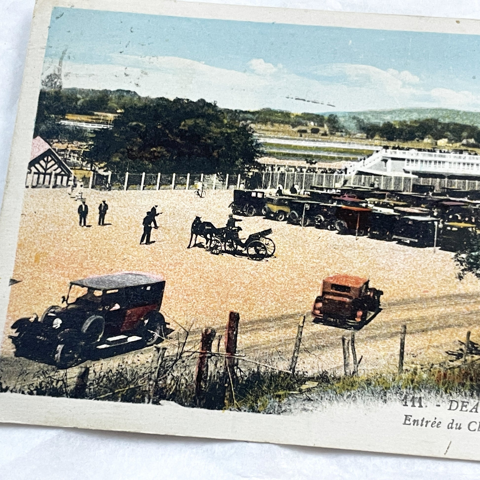 1920s - Deauville Clairefontaine Racecourse Entrance - Vintage French Postcard - Normandy Horse Racing Scene - Historic Cars Architecture