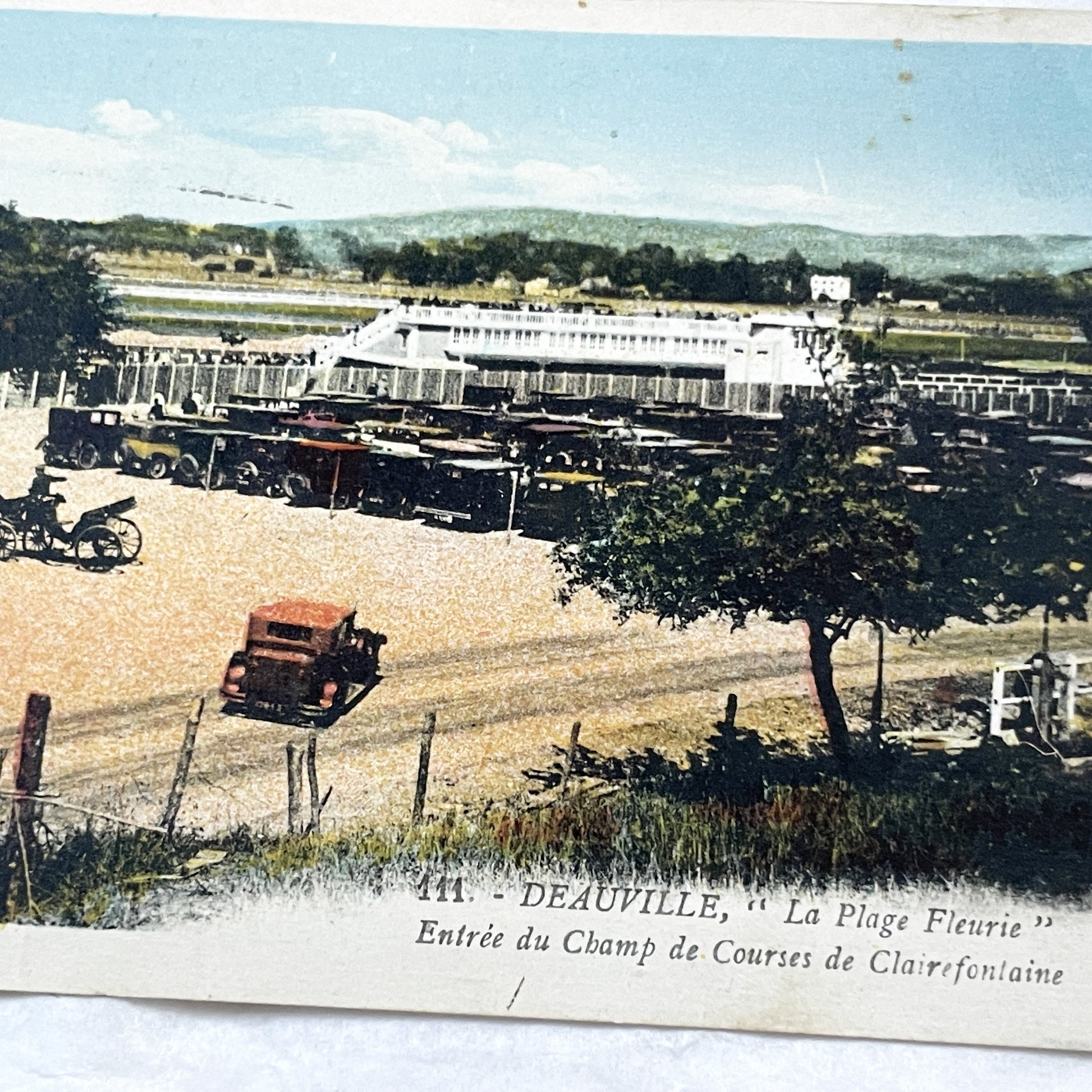 1920s - Deauville Clairefontaine Racecourse Entrance - Vintage French Postcard - Normandy Horse Racing Scene - Historic Cars Architecture