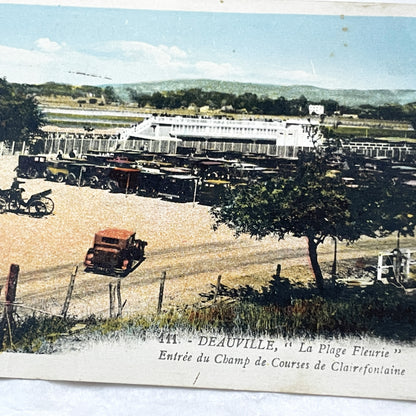 1920s - Deauville Clairefontaine Racecourse Entrance - Vintage French Postcard - Normandy Horse Racing Scene - Historic Cars Architecture