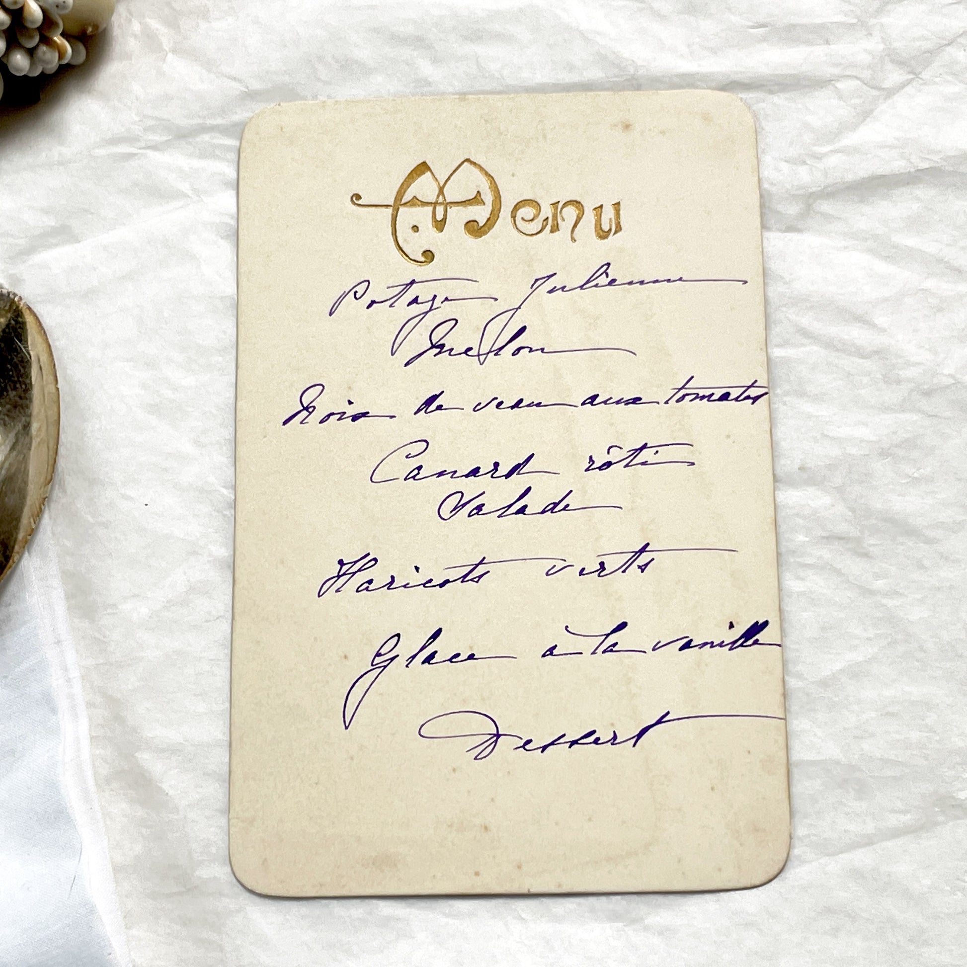 Late 19th - Vintage French Menu Card - Elegant Handwritten Meal Service - Historical Dining Experience - Collectible Ephemera - 1897
