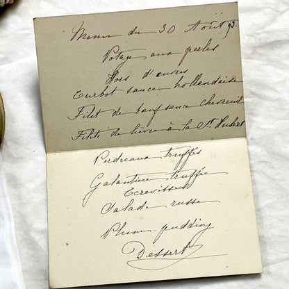 Late 19th - Handwritten French Menu Card from 1893 - Formal Dinner - Vintage Culinary Document - Historical Gastronomy