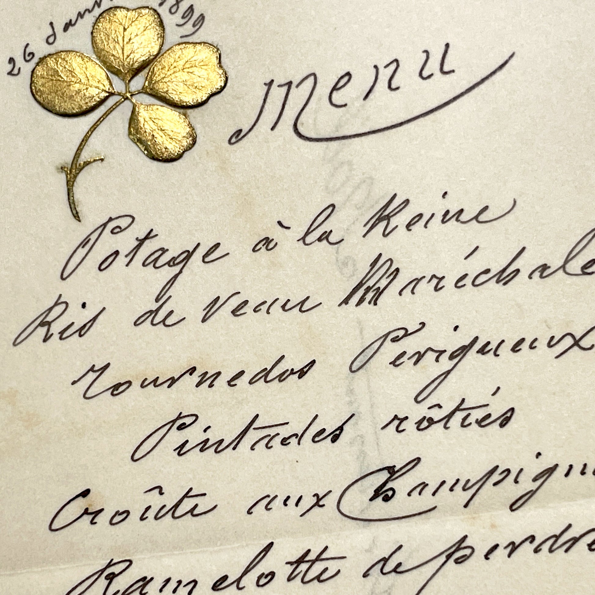 Late 19th - Exquisite 1899 French Menu - Hand-scripted Dining Card - Elegant Culinary Experience - Vintage Collectible