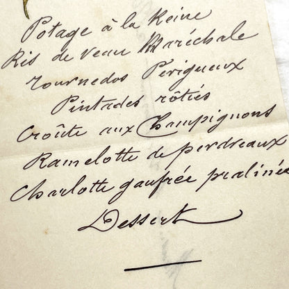 Late 19th - Exquisite 1899 French Menu - Hand-scripted Dining Card - Elegant Culinary Experience - Vintage Collectible