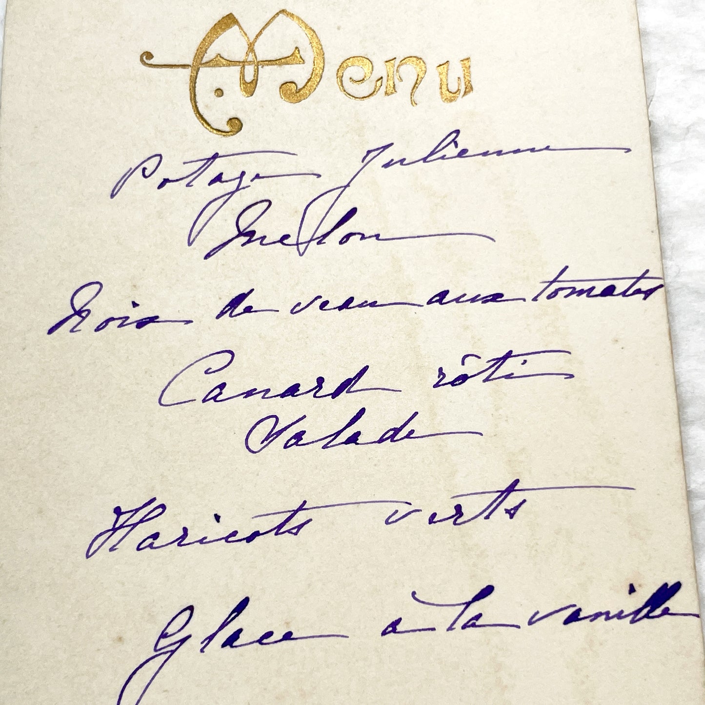 Late 19th - Vintage French Menu Card - Elegant Handwritten Meal Service - Historical Dining Experience - Collectible Ephemera - 1897