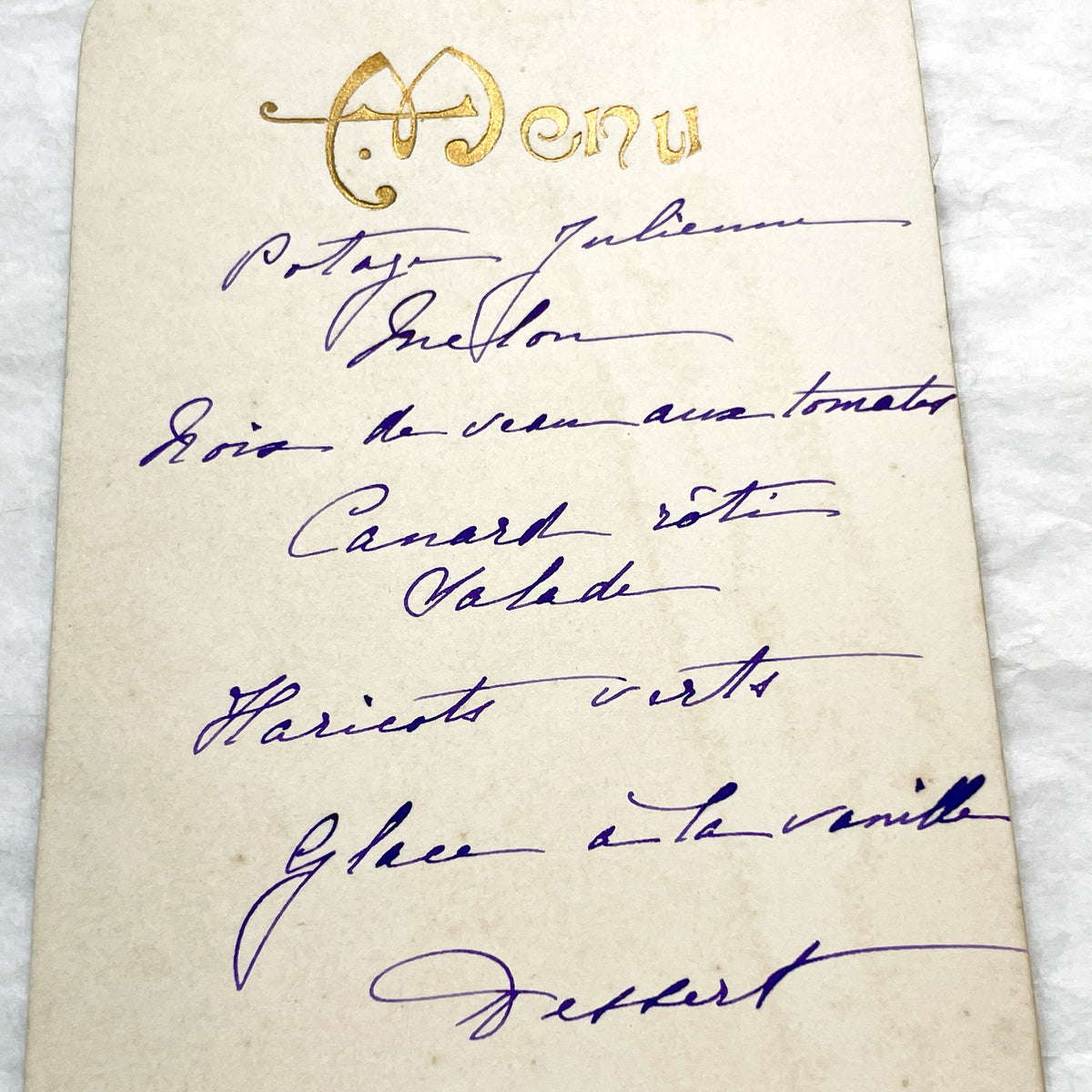 Late 19th - Vintage French Menu Card - Elegant Handwritten Meal Service - Historical Dining Experience - Collectible Ephemera - 1897