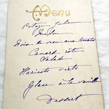 Late 19th - Vintage French Menu Card - Elegant Handwritten Meal Service - Historical Dining Experience - Collectible Ephemera - 1897
