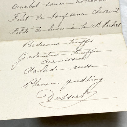 Late 19th - Handwritten French Menu Card from 1893 - Formal Dinner - Vintage Culinary Document - Historical Gastronomy