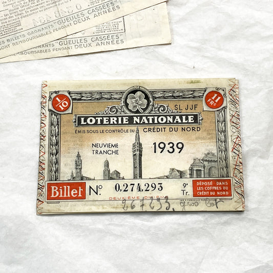 1940s - French National Lottery Ticket - Crédit du Nord - 1939 or 1941 - Vintage Paper Ephemera - Collectible French History