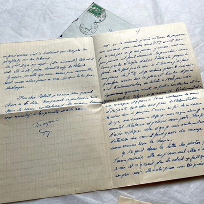 1950s French letters set with original envelopes, handwritten text, vintage stamps, and airmail markings.