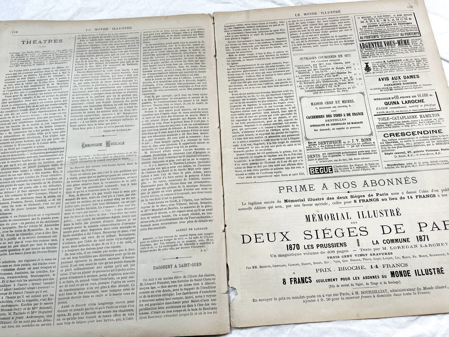 1870s - Stunning newspaper "Le monde illustré" with beautiful engravings - French newspaper from 1872 - 16 pages