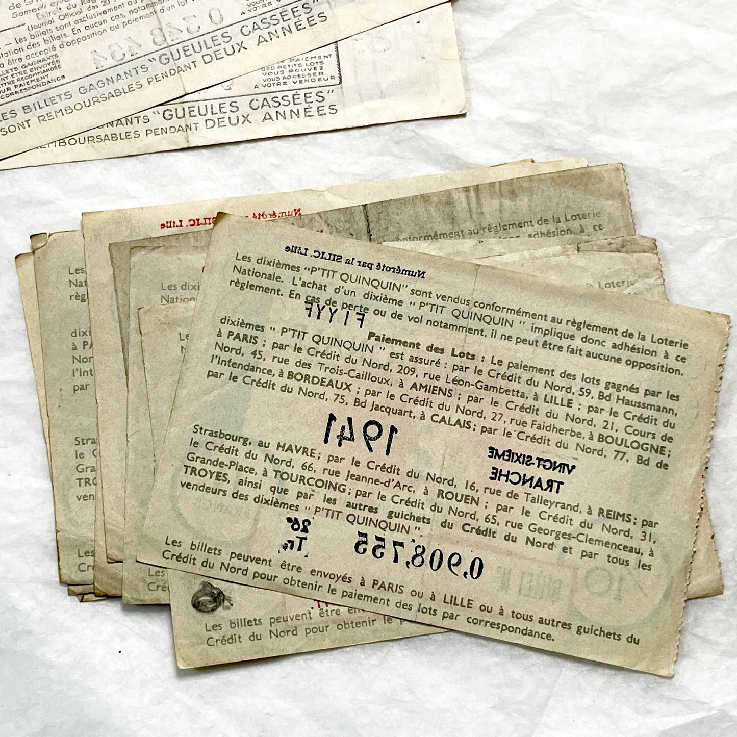 1940s - French National Lottery Ticket - P'tit Quinquin - 11 Francs - Collectible Paper Ephemera - Credit du Nord