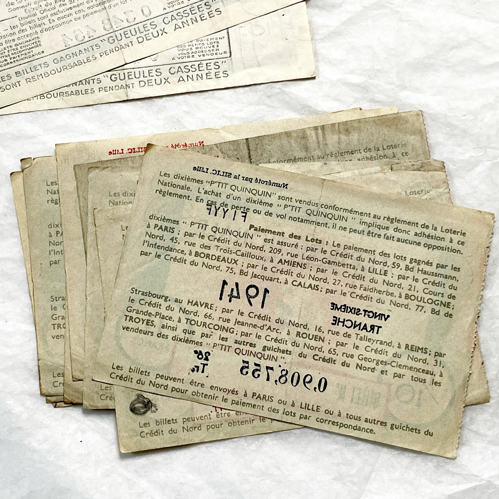 1940s - French National Lottery Ticket - P'tit Quinquin - 11 Francs - Collectible Paper Ephemera - Credit du Nord