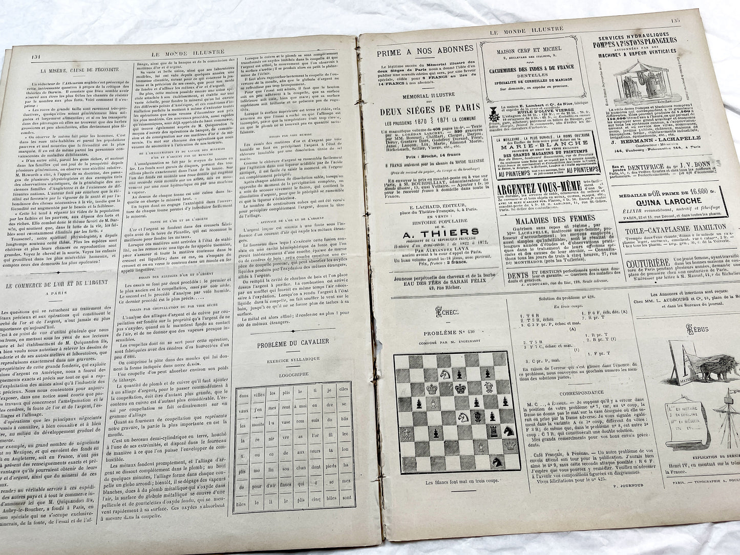 1870s - Stunning newspaper "Le monde illustré" with beautiful engravings - French newspaper from 1872 - 16 pages