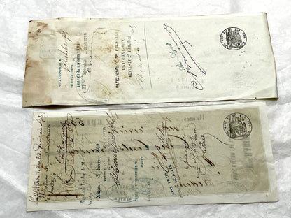Set of 6 Mid 19th Century French exchange letters with handwritten text, historic stamps, and vintage business names includin
