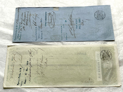 Set of 6 Mid 19th Century French exchange letters with handwritten text, historic stamps, and vintage business names includin