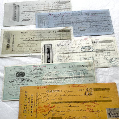Late 19th Century French exchange letters set - vintage financial documents with old handwriting and stamps.