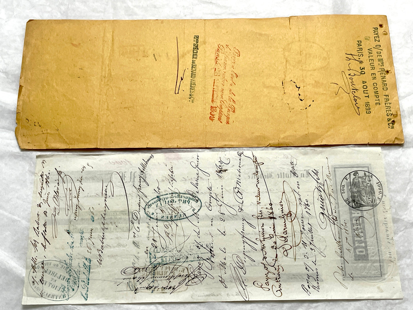 Late 19th Century French exchange letters set - vintage financial documents with old handwriting and stamps.