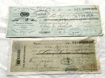 Late 19th Century French exchange letters set - vintage financial documents with old handwriting and stamps.