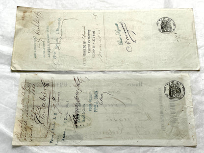 Late 19th Century French exchange letters set - vintage financial documents with old handwriting and stamps.