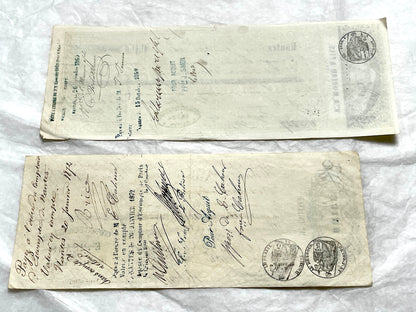 Set of 6 Mid 19th Century French exchange letters with handwritten text, stamps, and engraved merchant letterheads.
