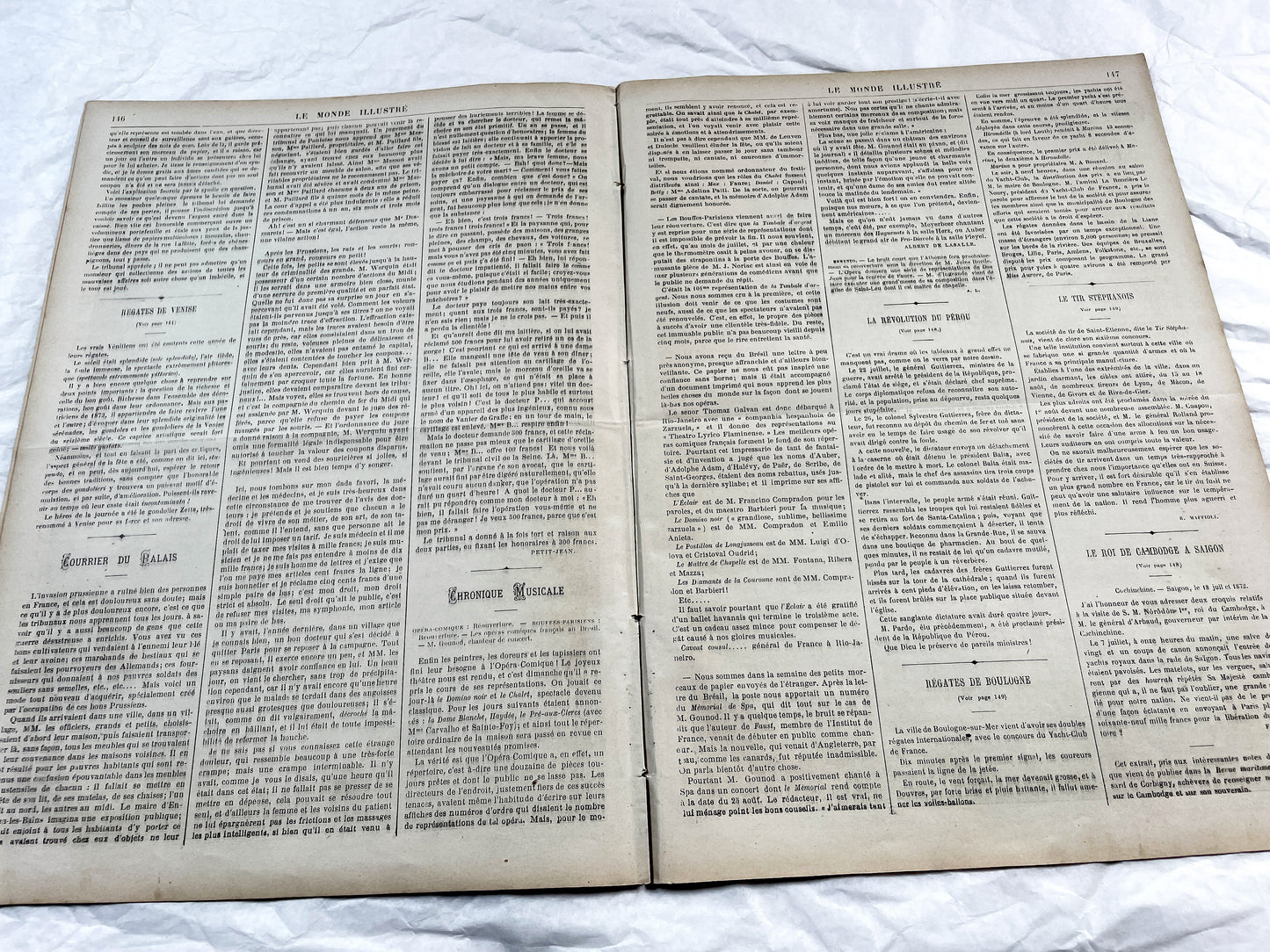 1870s - Stunning newspaper "Le monde illustré" with beautiful engravings - French newspaper from 1872 - 16 pages