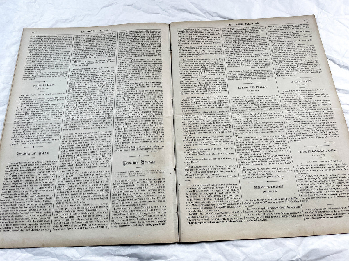 1870s - Stunning newspaper "Le monde illustré" with beautiful engravings - French newspaper from 1872 - 16 pages