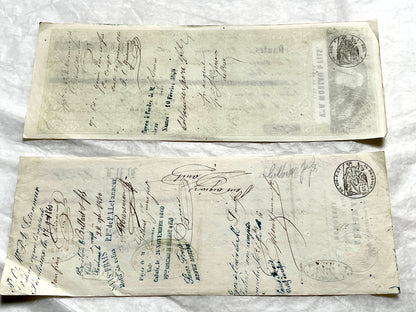 Late 19th Century French exchange letters, a set of 6 vintage financial documents with handwritten details and stamps.