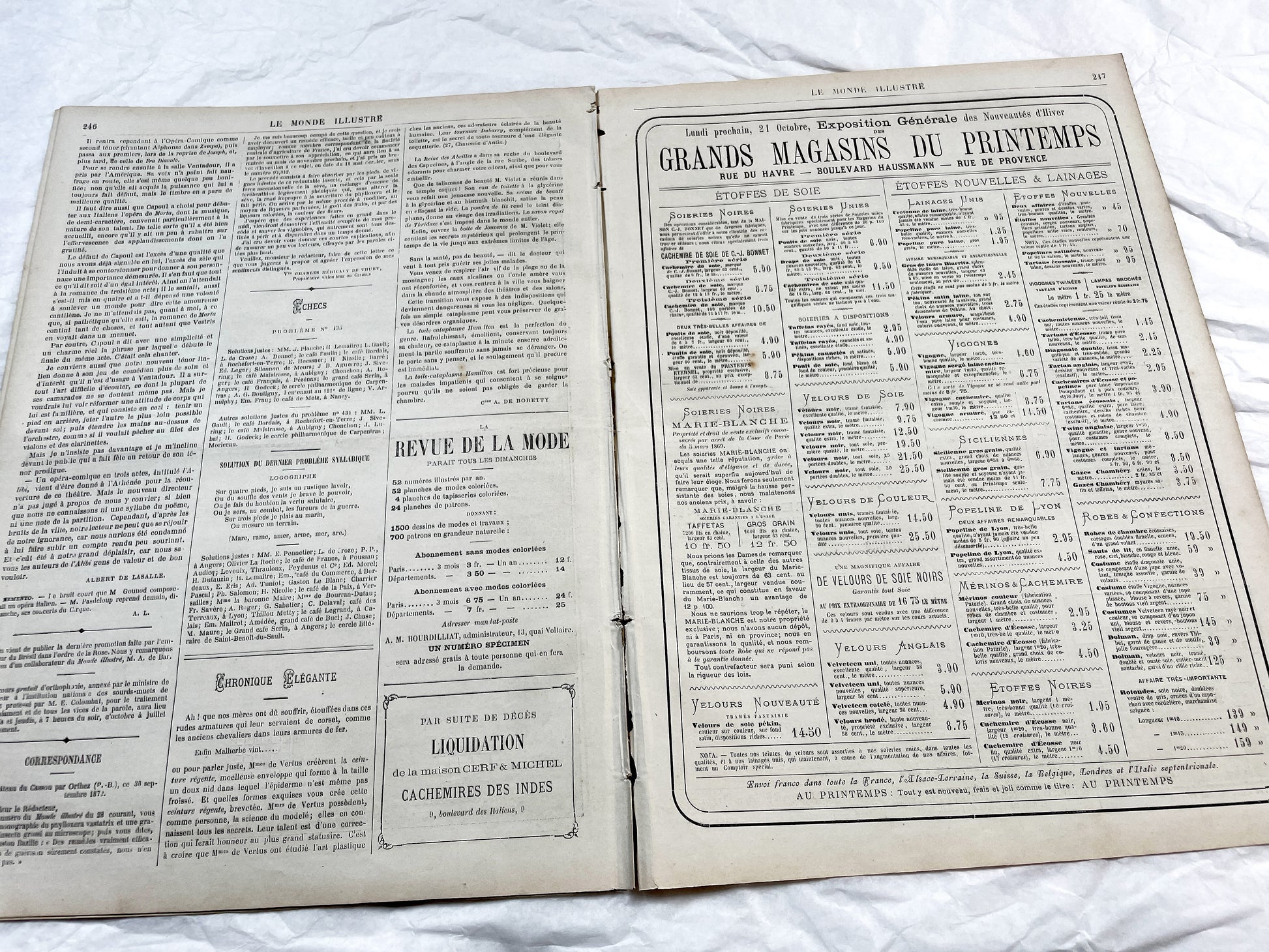 1870s - Stunning newspaper "Le monde illustré" with beautiful engravings - French newspaper from 1872 - 16 pages