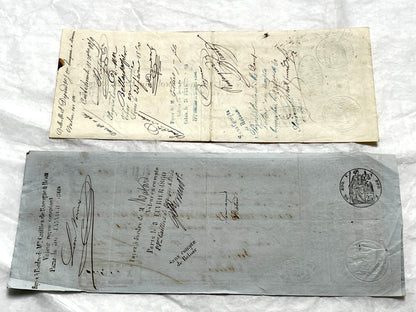 Late 19th Century French exchange letters, a set of 6 vintage financial documents with handwritten details and stamps.